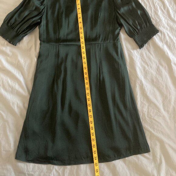 Washable Stretch Silk Puff Sleeve Mini Dress - Forest Green - Picture 6 of 9